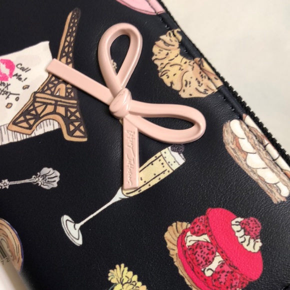 Betsey Johnson Black Faux Leather ZA Wallet Multi Colored Paris Dessert NWT - Picture 5 of 16
